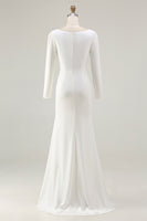 Load image into Gallery viewer, Ivory Bateau Neck Sheath Maxi Bridal Dress with Slit