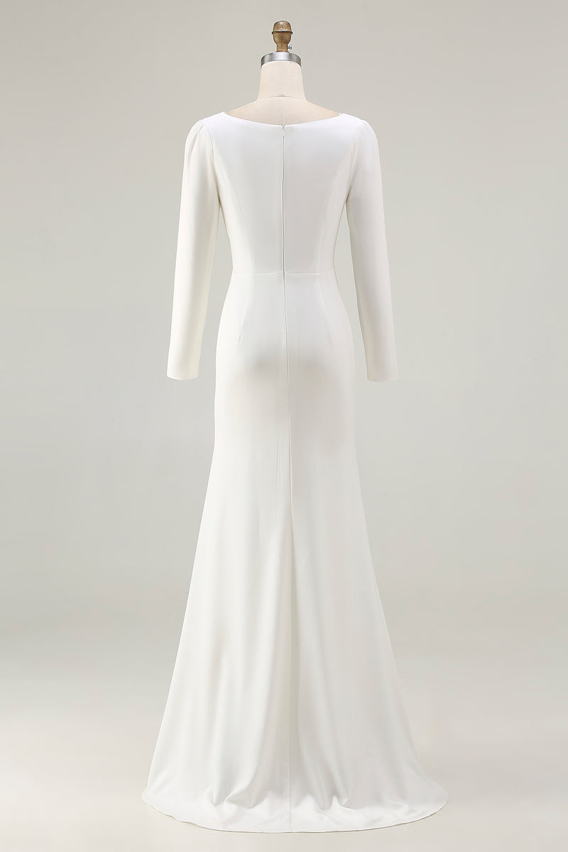 Load image into Gallery viewer, Ivory Bateau Neck Sheath Maxi Bridal Dress with Slit