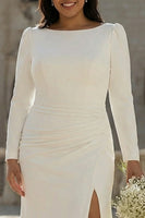 Load image into Gallery viewer, Ivory Bateau Neck Plus Size Maxi Sheath Bridal Dress with Slit