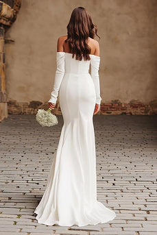 Ivory Sweep Train Mermaid Wedding Dress with Slit