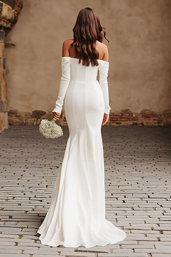 Ivory Sweep Train Mermaid Wedding Dress with Slit