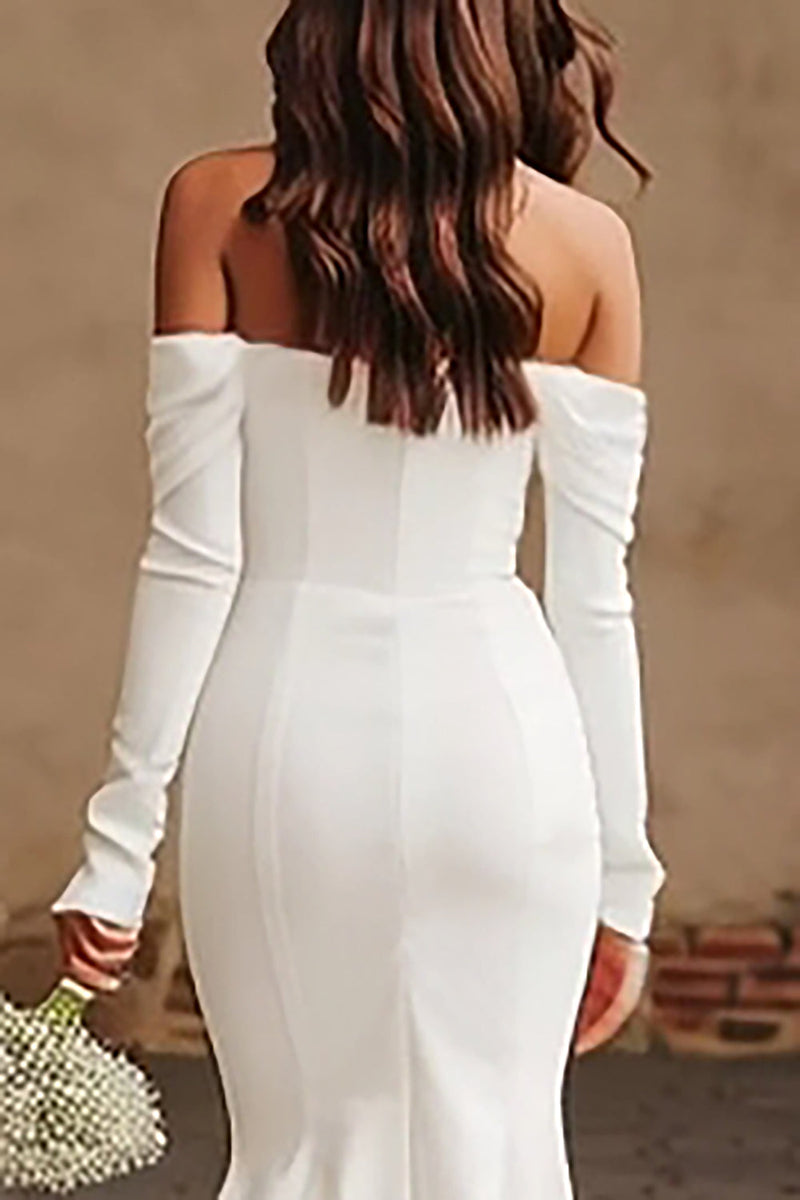 Load image into Gallery viewer, Ivory Sweep Train Mermaid Wedding Dress with Slit