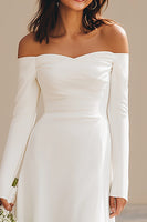 Load image into Gallery viewer, Ivory Satin Off the Shoulder Maxi Engagement Dress with Sleeves