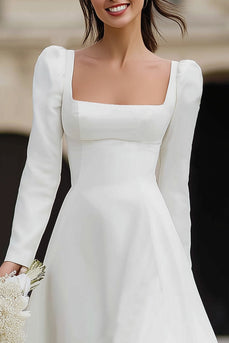 Ivory A Line Ruffled Satin Maxi Engagement Dress with Sleeves