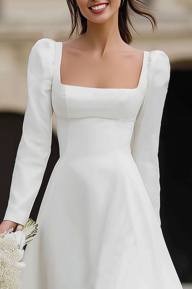 Load image into Gallery viewer, Ivory A Line Ruffled Satin Maxi Engagement Dress with Sleeves