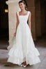 Load image into Gallery viewer, Ivory Satin A Line Maxi Tiered Engagement Dress with Ruffles