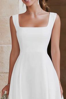 Ivory Satin A Line Maxi Tiered Engagement Dress with Ruffles