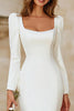 Load image into Gallery viewer, Ivory Mermaid Square Neck Tea Length Engagement Dress with Sleeves
