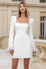 Load image into Gallery viewer, 
Women Ivory Square Neck Long Sleeves Bridal Shower Dress with Ruffles Bodycon Short Wedding Dress