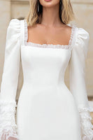 Load image into Gallery viewer, Ivory Square Neck Short Bridal Shower Dress with Ruffled Sleeves