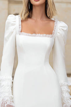 Ivory Square Neck Short Bridal Shower Dress with Ruffled Sleeves