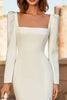 Load image into Gallery viewer, Ivory Mermaid Tea Length Square Neck Engagement Dress with Sleeves