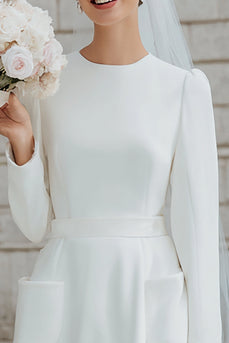 Ivory A Line Round Neck Short Wedding Dress with Sleeves