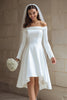 Load image into Gallery viewer, Ivory A Line Satin High Low Off the Shoulder Wedding Dress with Sleeves
