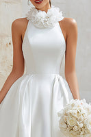 Load image into Gallery viewer, Ivory Princess Satin High Neck Floral Long Wedding Dress