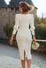 Load image into Gallery viewer, Ivory Bodycon V-Neck Midi Engagement Dress with Sleeves
