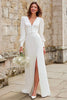 Load image into Gallery viewer, Ivory A-Line V-Neck Long Sleeves Engagement Dress with Slit