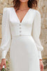 Load image into Gallery viewer, Ivory A-Line V-Neck Long Sleeves Engagement Dress with Slit