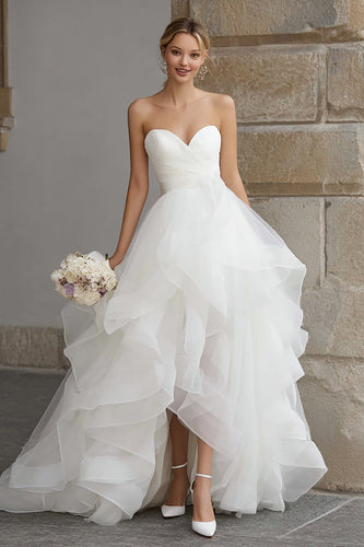 Ivory Sweetheart A-Line Ruffled Organza Sweep Train Wedding Dress