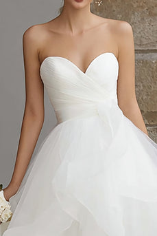 Ivory Sweetheart A-Line Ruffled Organza Sweep Train Wedding Dress