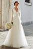 Load image into Gallery viewer, Ivory A-Line Tulle V-Neck Floor Length Wedding Dress with Sleeves