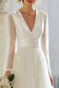Load image into Gallery viewer, Ivory A-Line Tulle V-Neck Floor Length Wedding Dress with Sleeves