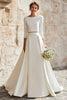 Load image into Gallery viewer, 2 Piece Ivory Satin A-Line Boat Neck Long Wedding Dress with Sleeves