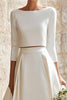 Load image into Gallery viewer, 2 Piece Ivory Satin A-Line Boat Neck Long Wedding Dress with Sleeves