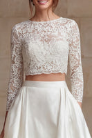 Load image into Gallery viewer, 2 Piece Ivory Satin Long Sleeves A-Line Long Wedding Dress with Lace