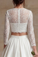 Load image into Gallery viewer, 2 Piece Ivory Satin Long Sleeves A-Line Long Wedding Dress with Lace