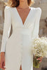 Load image into Gallery viewer, Ivory Sheath V-Neck Long Sleeves Floor Length Wedding Dress with Slit