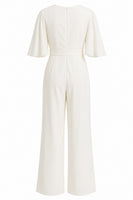 Load image into Gallery viewer, Ivory V-Neck Long Wedding Half Sleeves Jumpsuits with Pockets