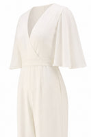 Load image into Gallery viewer, Ivory V-Neck Long Wedding Half Sleeves Jumpsuits with Pockets
