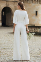 Load image into Gallery viewer, Ivory V-Neck Long Wedding Half Sleeves Jumpsuits with Pockets