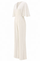 Load image into Gallery viewer, Ivory V-Neck Long Wedding Half Sleeves Jumpsuits with Pockets