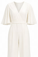 Load image into Gallery viewer, Ivory V-Neck Long Wedding Half Sleeves Jumpsuits with Pockets