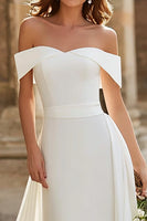 Load image into Gallery viewer, Simple Ivory Sheath Off the Shoulder Maxi Wedding Dress