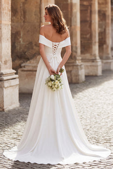 Simple Ivory Sheath Off the Shoulder Maxi Wedding Dress