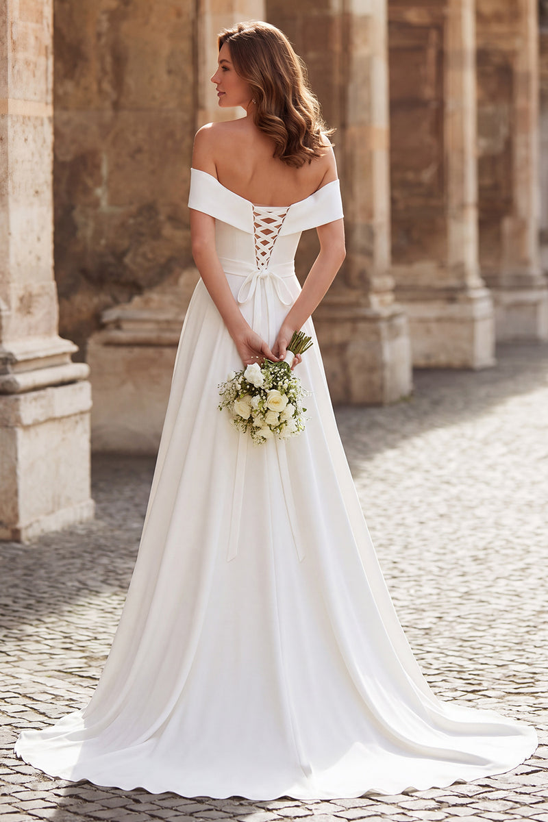 Load image into Gallery viewer, Simple Ivory Sheath Off the Shoulder Maxi Wedding Dress
