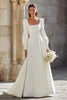 Load image into Gallery viewer, Ivory A-Line Square Neck Sweep Train Wedding Dress with Sleeves