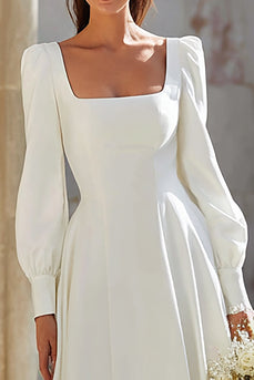 Ivory A-Line Square Neck Sweep Train Wedding Dress with Sleeves