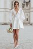 Load image into Gallery viewer, Ivory V-Neck Satin A Line Short Wedding Dress with Lace