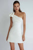 Load image into Gallery viewer, Women Ivory Short Bachelorette Party Dress with Bow Satin One Shoulder A Line Mini White Dress UK