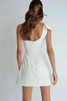 Load image into Gallery viewer, Ivory Satin A Line One Shoulder Short Bachelorette Party Dress with Bow