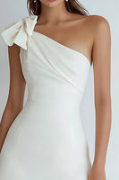 Load image into Gallery viewer, Ivory Satin A Line One Shoulder Short Bachelorette Party Dress with Bow