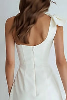 Load image into Gallery viewer, Ivory Satin A Line One Shoulder Short Bachelorette Party Dress with Bow