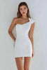 Load image into Gallery viewer, Women Ivory Satin Short Bachelorette Party Dress One Shoulder Tight Mini White Hen Party Dress UK