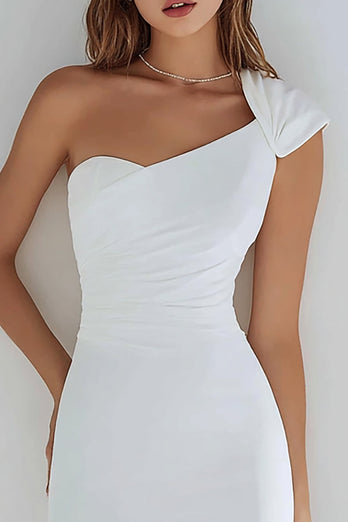 Ivory Satin One Shoulder Tight Short Bachelorette Party Dress