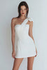 Load image into Gallery viewer, Ivory Satin One Shoulder Ruched Short Tight Bachelorette Party Dress with Bow