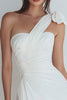 Load image into Gallery viewer, Ivory Satin One Shoulder Ruched Short Tight Bachelorette Party Dress with Bow